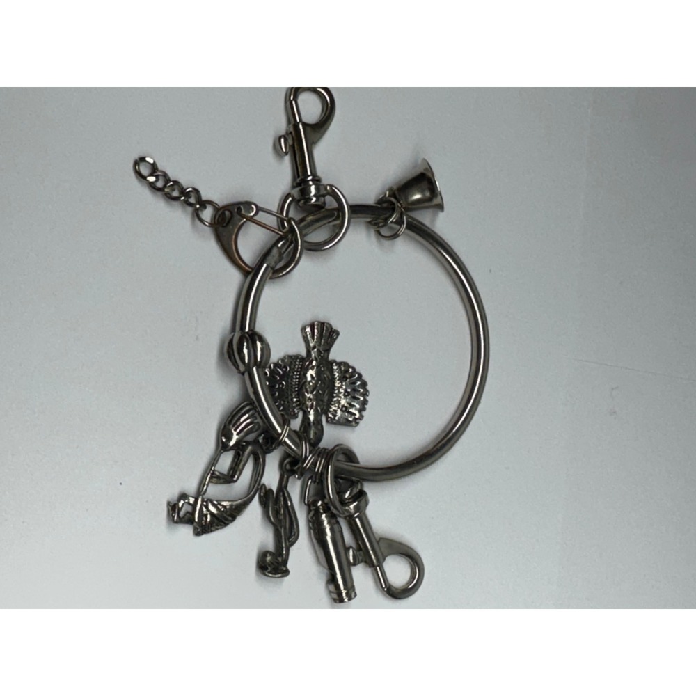 Silver Tone Multi Charm Keychain Kokopelli Bird Bell Whistle Ring